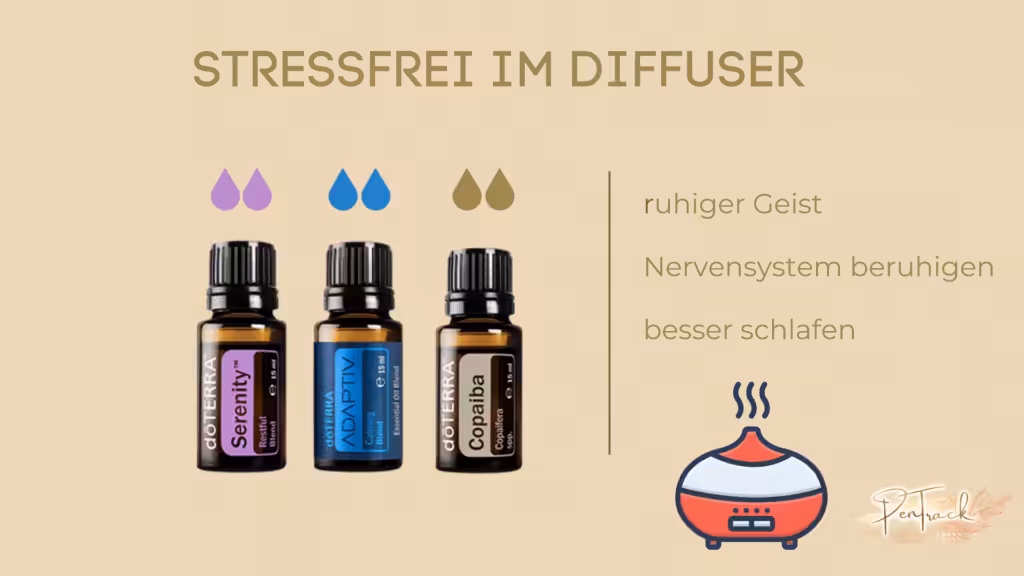Lernen mit Leichtigkeit_Eine Diffuser Mischung mit dem Namen stressfrei im Diffuser mit den Ölen Serenity, Adaptiv und Copaiba von doTERRA.