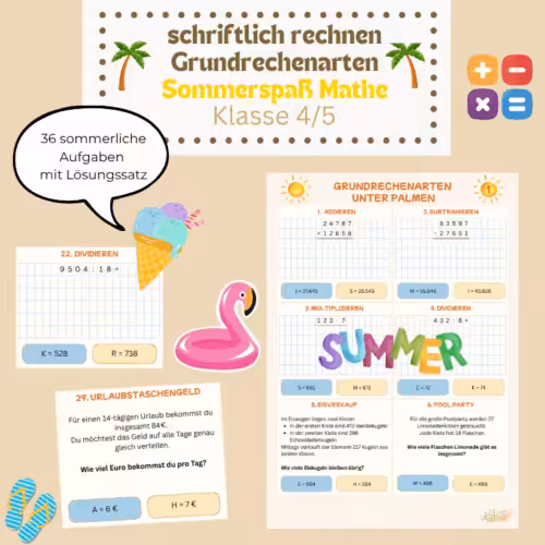 Schriftlich rechnen Grundrechenarten Sommerspaß