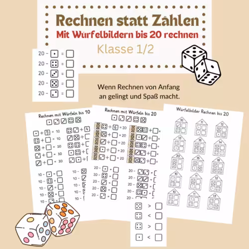 Rechnen bis 20 mit Würfelbildern für Klasse 1/2